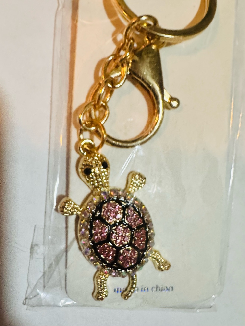 Mint Crystal Pink Turtle Keychain - Gold Sparkle bagcharm NEW